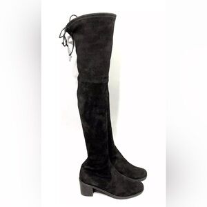 Stuart Weitzman Elevated Over The Knee Suede Block Heel Boots Black SZ 9.5